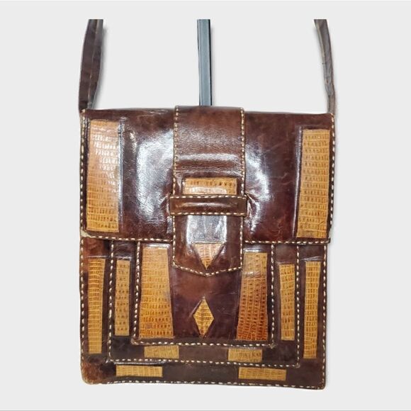 Vintage African Handmade Leather Bag Purse - Picture 1 of 7